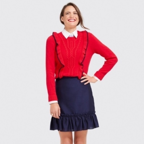NWOT Draper James Anna Wool Cashmere Blend Ruffle Sweater Red Academia Preppy XL - Picture 1 of 7